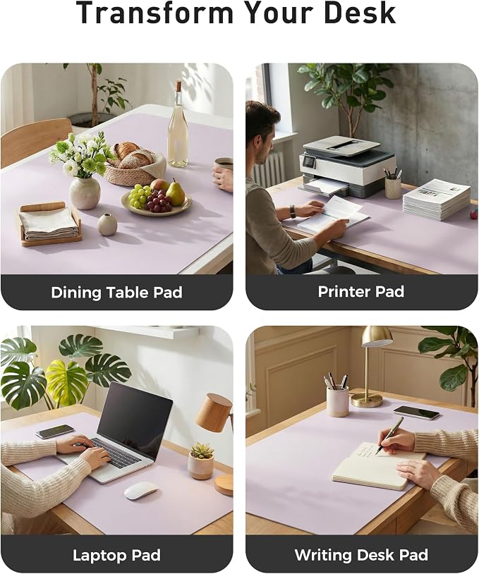 Aothia Faux Leather Desk Mat - Large Mouse Pad, Non-Slip PU Leather Blotter, Waterproof Writing Surface for Office and Home (Soft Lavender, 40" x 24") - Image 6