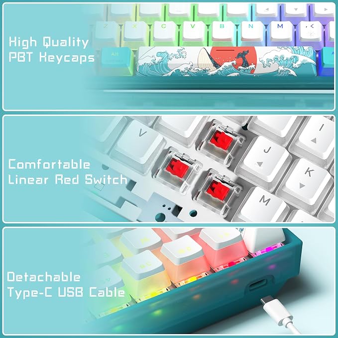 Womier 60% Percent Keyboard,WK61 V2 Mechanical RGB Wired Gaming Keyboard,Hot-Swappable Creamy Key Board with PBT Keycaps,Linear Red Switch for Windows/MAC (Blue) - Image 3