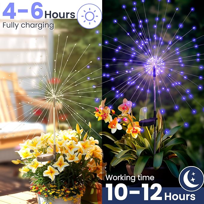GIGALUMI Garden Outdoor Decor Lights 120LED 4Pack, Solar Garden Lights for Yard Outside Fairy Decorative,Solar Powered for Yard Pathway Flowerbed Planter Balcony Patio Decor（Purple） - Image 2