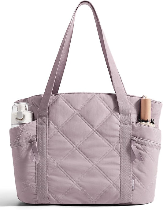 BAGSMART Crush Tote Bag for Women, 20L Puffer Work Tote with Zipper | Quilted Nurse Hospital Bag For Travel College Gym by BAGSMART