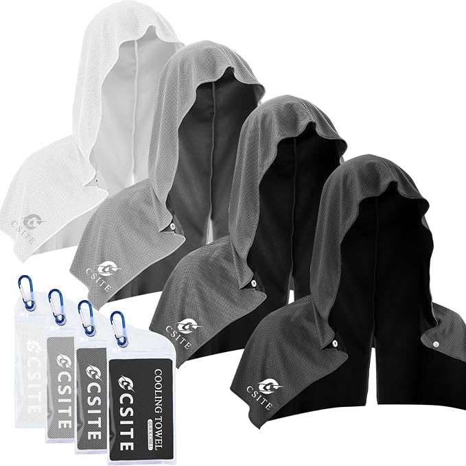 CSITE 4 Pack Cooling Hoodie Towels for Neck and Face, UPF 50 Sun Protection & Instant Cooling, Ice Towels for Hot Weather, Soft Breathable Towel for Sport, Work Out, Gym, Camping & More Activities by CSITE