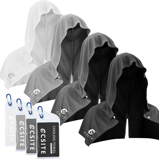 CSITE 4 Pack Cooling Hoodie Towels for Neck and Face, UPF 50 Sun Protection & Instant Cooling, Ice Towels for Hot Weather, Soft Breathable Towel for Sport, Work Out, Gym, Camping & More Activities by CSITE