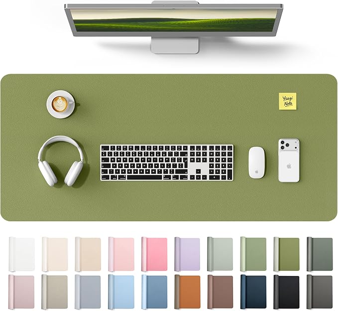 YSAGi Leather Desk Protector, Office Mat, Large Mouse Mat, Non-Slip PU Leather Blotter, Laptop Desk Mat, Waterproof Writing Pad for Office and Home(Green, 42" x 17.2") by YSAGi