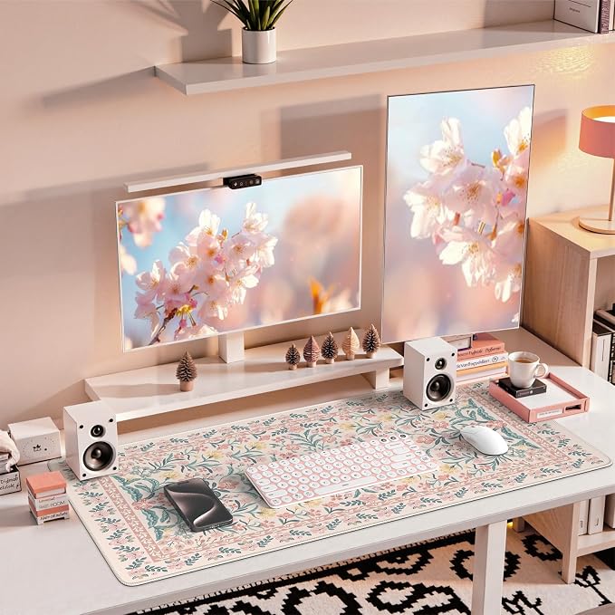 iCasso Desk Mat,Mouse Pad for Office Desk,35.4x15.7in,Pink Floral | Desk Pad for Women Home Office Decor Supplies, Desk Accessories, Non-Slip Mousepad with Stitched Edge, Smooth Water-Resistant - Image 6