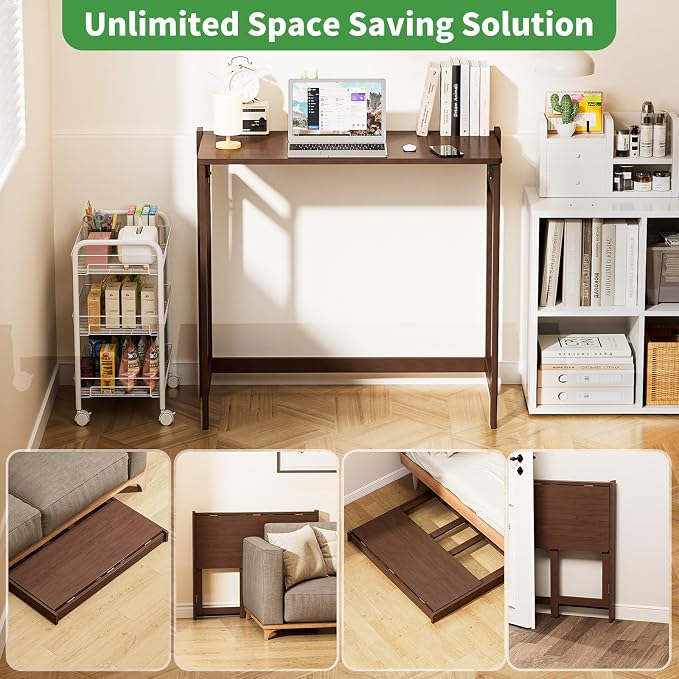 Folding Desk for Small Spaces, Bamboo Foldable Desk, Small Computer Table | Small Computer Desk, Mid Century, Fold Out，Compact Size, for Bedroom, Living Room, Apartment, Home Office - Image 7