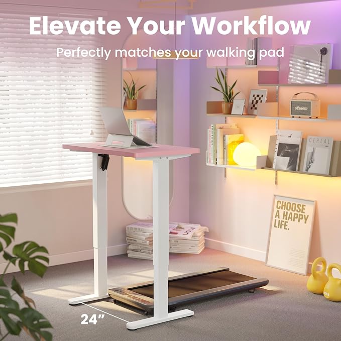 HUANUO 32" Small Electric Standing Desk Adjustable Height, 4 Memory Height Settings, Sit Stand Up Desk for Home Office & Computer Workstation, Pink - Image 4
