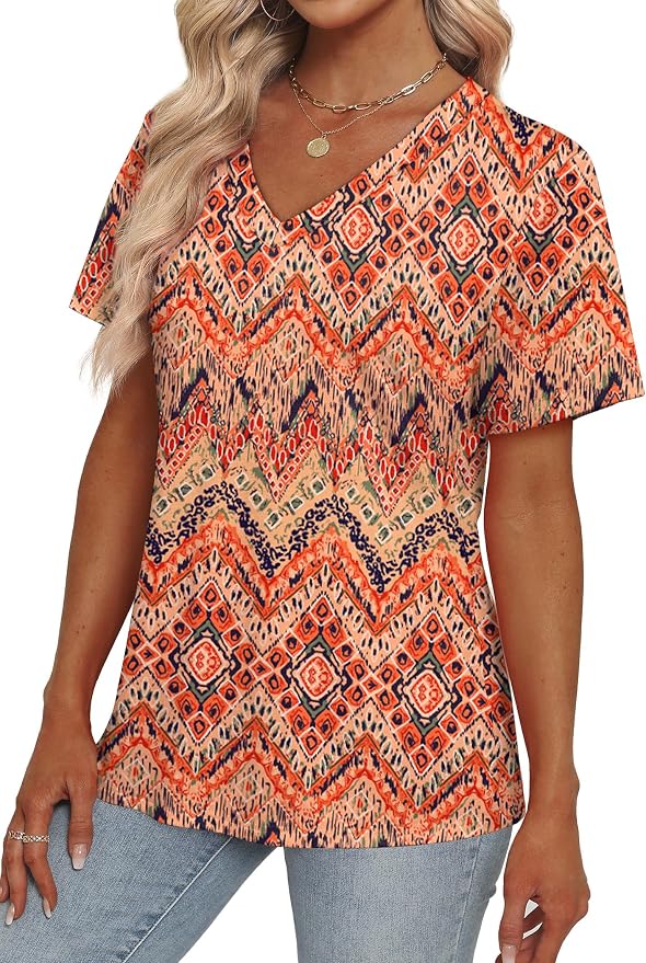 Alaroo Womens Summer Tops 2026 V Neck Short Sleeve Shirts Trendy Dressy Casual Vacation Outfits Printed - Image 3