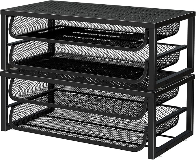 Ekisemio 2-Pack 2-Tier Monitor Stand Riser with Drawer, Metal Computer Desk Organizer for Home Office, Black - Image 7