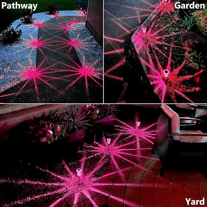 DenicMic Solar Outdoor Lights 10 Pack Pink LED Valentines/Mothers Day Decor | Garden Decor for Outside Yard Patio Flowerbed Pathway Starburst Pattern, Acrylic Diamond-like Lampshade Stainless Steel Pole - Image 5