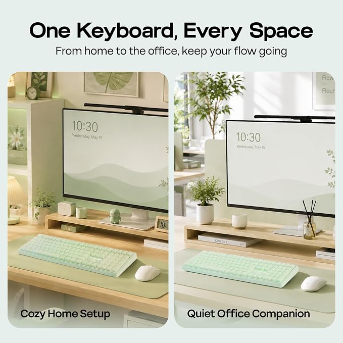 MechLands M108 100% Full Size Silent Office Keyboard with Number Pad | Wireless Creamy Membrane Keyboard with 5000mAh Battery for Office/Home/PC Game, RGB Backlight, 26-Key Rollover (Green) - Image 4