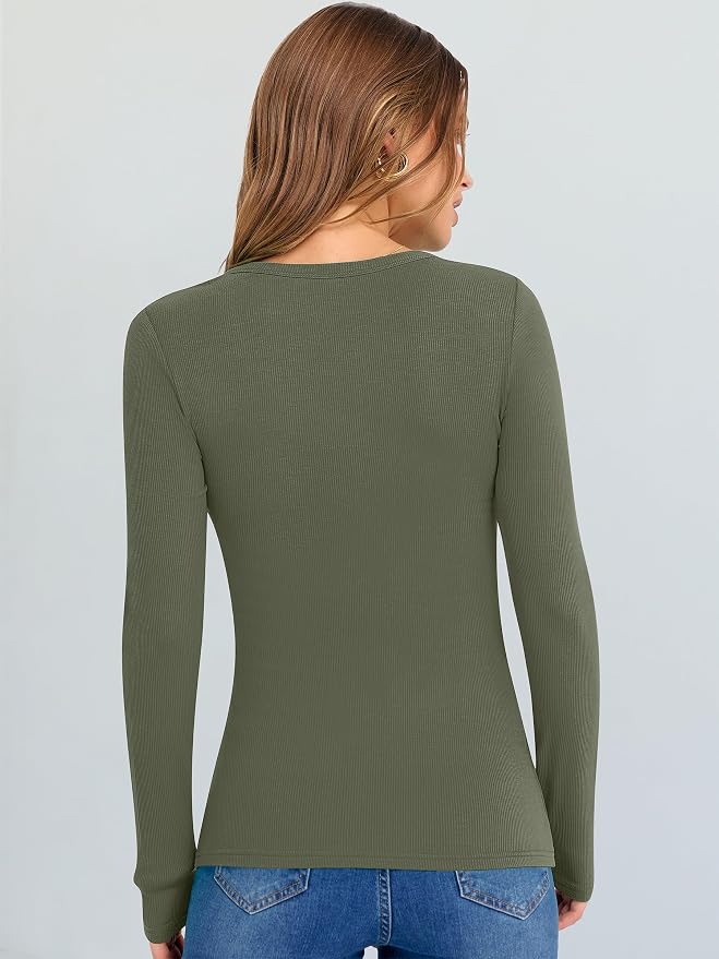 ANRABESS Long Sleeve V Neck Shirts for Women | Soft Comfy Ribbed Knit Fitted Tshirts, Casual Going Out Tops, 2026 Trendy Basic, Fall Winter Underscrub Layering Clothes - Image 3