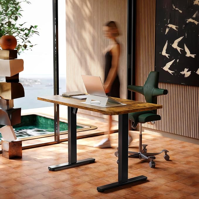 HUANUO Electric Standing Desk,48" x 24" Height Adjustable Desk, 4 Memory Height Settings, Sit to Stand Up Desk for Home Office, with Headphone Hook, Cable Manager, Vintage Brown - Image 2