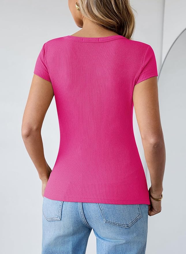 Pink Queen Sexy Tops for Women Cutout Keyhole Neck Cap Sleeve Shirts Casual Summer Clothes 2026 Fashion - Image 7