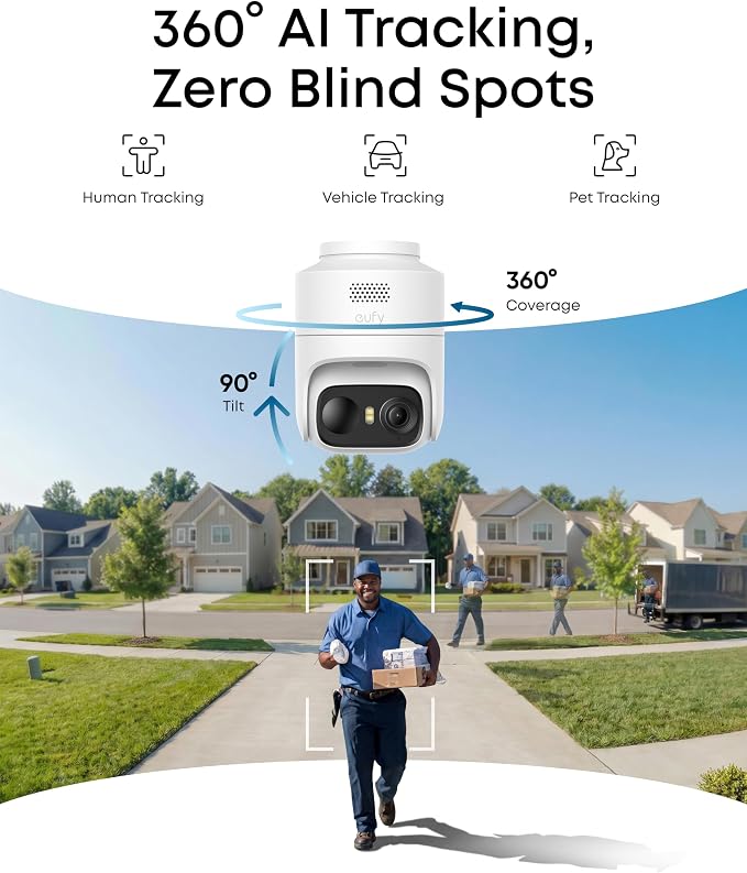 eufy Security eufyCam C37 2-Cam Kit, 360° Pan&Tilt Auto tracking, Security Cameras Wireless Outdoor, 2K Solar Powered, Human/Vehicle/Pet/Face AI Detection, No Subscription, Built-in 64GB Local Storage - Image 2