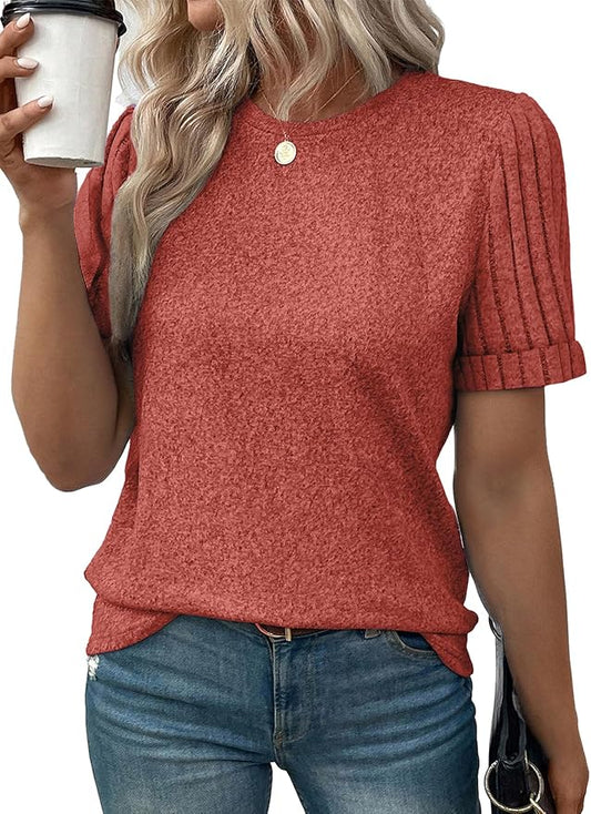 SHEWIN Women's Short Sleeve Summer Tops Crewneck Knit Solid Loose Casual Basic T Shirts Tee Blouses by SHEWINBeYourFashionStylist