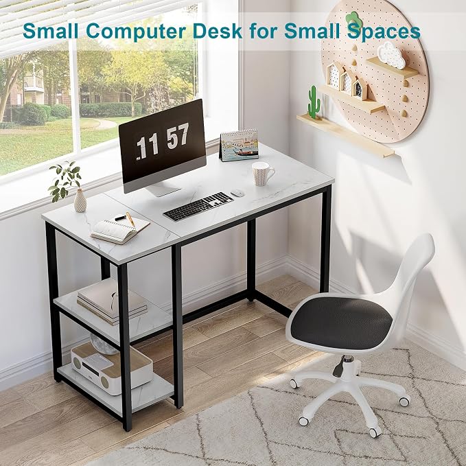 SINPAID Computer Desk 40 inches with 2-Tier Shelves Sturdy Home Office Desks with Large Storage Space Modern Gaming Desk Study Writing Laptop Table, Black Marbling (White Marble, 40 inch) - Image 4