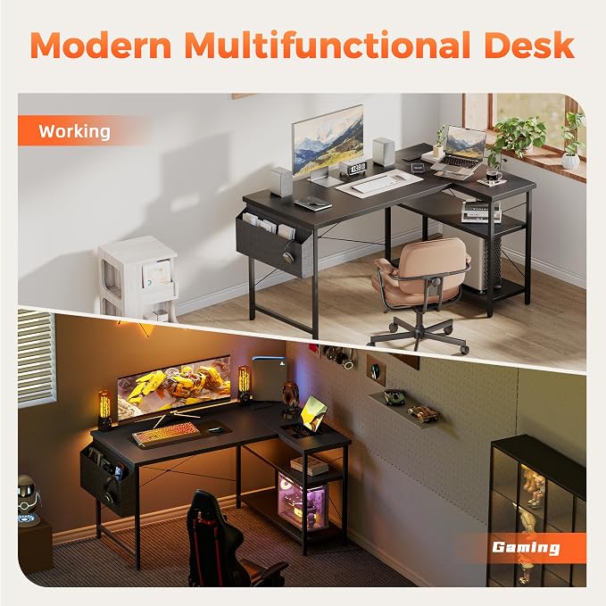 Mericonia 55 inch L Shaped Gaming Desk, Large Corner Desk with Shelves | Reversible Computer Desk with Power Outlets & Storage Bag, Office Table for Home Bedroom Study Work Writing - Image 9