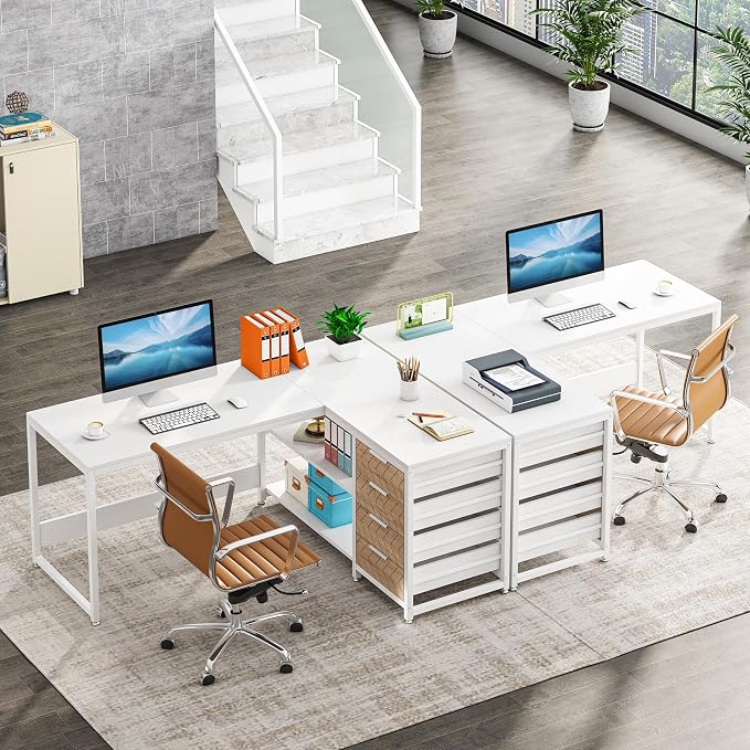 Tribesigns L Shaped Computer Desk with Storage Drawers, 59 inch Corner Desk with Shelves, Reversible L-Shaped Office Desk Study Writing Table Workstation for Home Office, White - Image 4