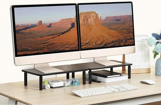 Monitor Stand for Desk Monitor Riser, Adjustable Laptop Riser, Desk Organizer Desktop Printer Laptop Storage Shelf, Mesh Metal Computer Item Stand (2 Pieces)(14.5" Lx9.3 W/Piece) by Unknown