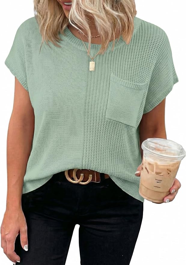 Dokotoo Summer Knit Tops for Women Sleeveless Crewneck T Shirts Casual Lightweight Sweater Blouses Shirts - Image 2