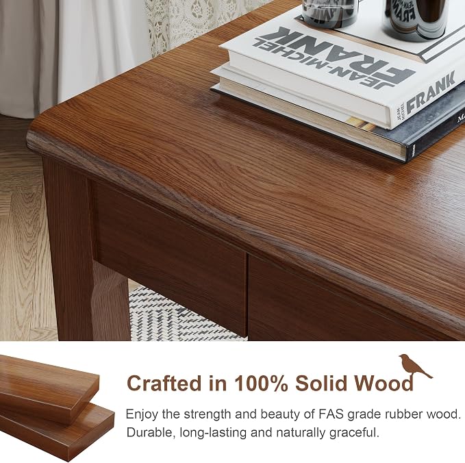 Solid Wood Desk with Drawers - 23.6" Narrow Desks for Small Spaces, Mid Century Modern Desks, Small Wooden Vintage Computer Writing Desk, Study Table for Home Office Bedroom, Walnut - Image 5