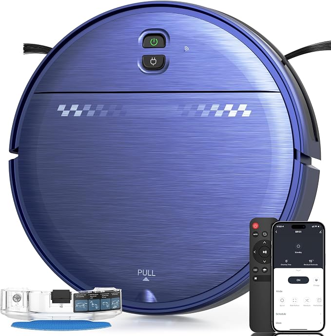 Robot Vacuum and Mop for Pet Hair, 2-in-1 Robot Vacuum Cleaner for Hard Floors&Carpets with 2.87'' Slim Design, Wi-Fi/App/Voice Control, 3D Obstacle Avoidance & Self-Charging by Unknown