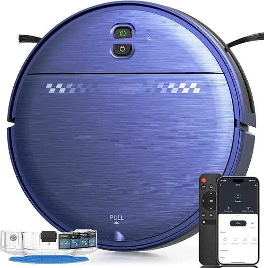 Robot Vacuum and Mop for Pet Hair, 2-in-1 Robot Vacuum Cleaner for Hard Floors&Carpets with 2.87'' Slim Design, Wi-Fi/App/Voice Control, 3D Obstacle Avoidance & Self-Charging by Unknown