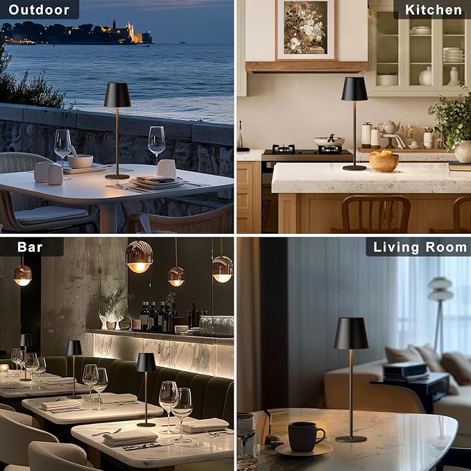 Kakanuo Cordless Table Lamp, 3 Color Stepless Dimming, 5000mAh Rechargeable Battery Powered, Outdoor LED Lamps, for Dining Room, Living Room, Bedroom, Bar, Cafe, Restaurant, Patio, Camping - Black - Image 6