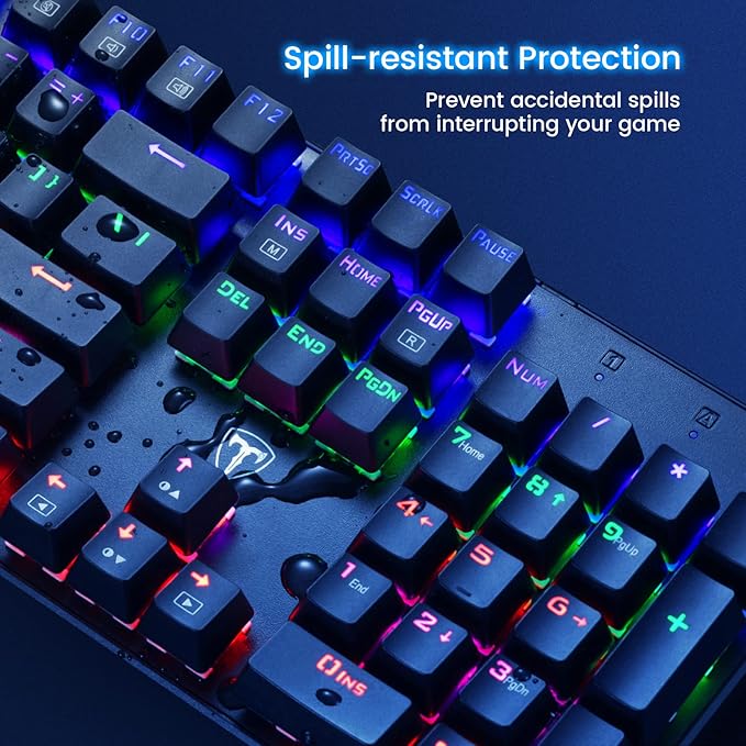 RisoPhy Mechanical Gaming Keyboard, RGB 104 Keys Ultra-Slim LED Backlit USB Wired Keyboard with Blue Switch, Durable Abs Keycaps/Anti-Ghosting/Spill-Resistant Computer Keyboard for PC Mac Xbox Gamer | 104 Keys, RGB LED Backlit, Durable Abs Keycaps, Ant... - Image 5