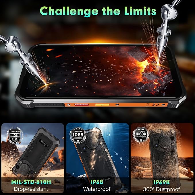 FOSSIBOT F110L Android 15 Rugged Smartphone, 12GB+128GB /2TB Rugged Call Phone, 10000mAh Unlocked Phone 128dB Loud Volume 6.745" 50MP Camera Waterproof Smartphone 4G Dual SIM/Camping Light (Gray) - Image 6