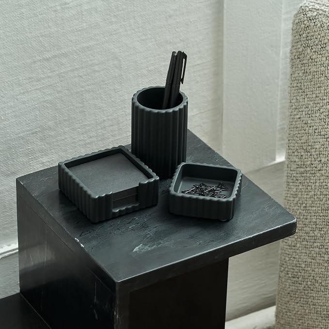 Aesthetic Desk Organizer Set of 3 For Your Office - Sturdy Concrete Desktop Accessories For Women Enhance Any Office Decor - Set incl. Pen Holder, Paperclip Storage & Sticky Note Holder for Teacher - Image 6
