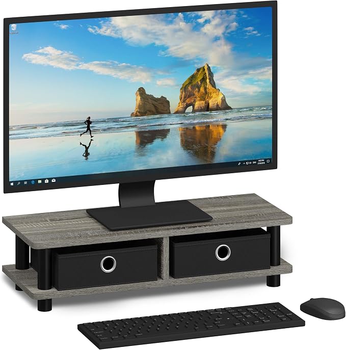 FURINNO Turn-N-Tube Monitor Stand, French Oak Grey/Black by Furinno-FitsYourSpaceFitsYourBudget