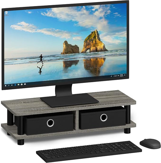 FURINNO Turn-N-Tube Monitor Stand, French Oak Grey/Black by Furinno-FitsYourSpaceFitsYourBudget