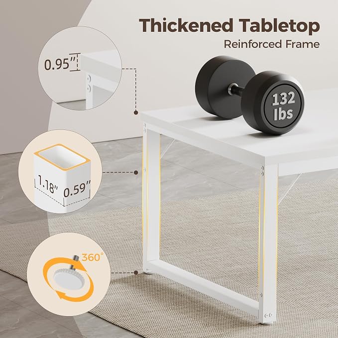 Mericonia 40 Inch Computer Desk, 1" Thick Small Office Table, White | Modern Simple Style, Heavy Duty Industrial Frame, Small Study & Writing Table for Home Bedroom Work - Image 4