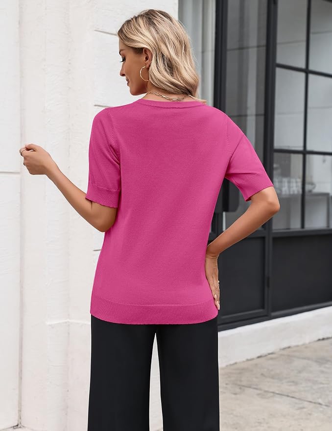 Zeagoo Women's Short Sleeve Sweater 2026 Spring Summer Tops Lightweight Casual V Neck Sweaters Dressy Work Blouses Clothes - Image 3