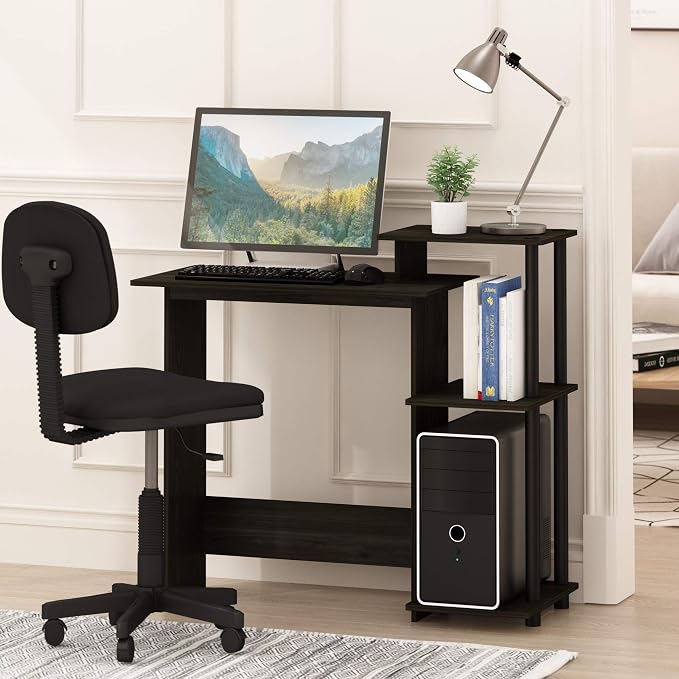 Furinno Efficient 29-Inch Black Computer Desk with Side Shelves, Gaming Desk with 3 Open Shelves, Home Office Desk, for Home Office, Study Room, Dorm, Bedroom, Black Espresso by Furinno-FitsYourSpaceFitsYourBudget