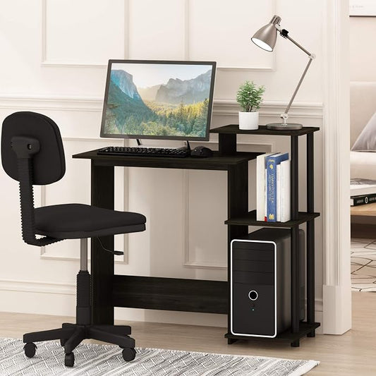 Furinno Efficient 29-Inch Black Computer Desk with Side Shelves, Gaming Desk with 3 Open Shelves, Home Office Desk, for Home Office, Study Room, Dorm, Bedroom, Black Espresso by Furinno-FitsYourSpaceFitsYourBudget