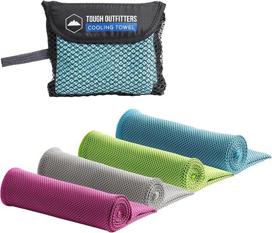 Tough Outdoors Cooling Towel - Cooling Towels for Neck & Face - Ice Wrap & Sweat Rag for Camping Gym Yoga & Sports - Workout Towel for Gym Sweat - Cool Towels for Extreme Heat - 4 Pack by ToughOutdoors