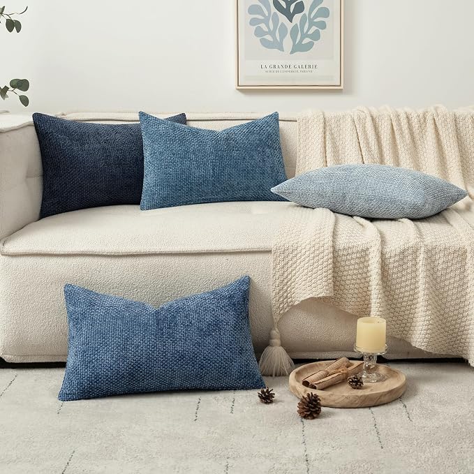 MIULEE Pack of 4 Couch Throw Pillow Covers 12x20 Inch Neutral Blue Soft Decorative Chenille Pillow Covers Farmhouse Accent Cushion Covers for Boho Western Spring Coastal Decor Sofa Bed Living Room - Image 5