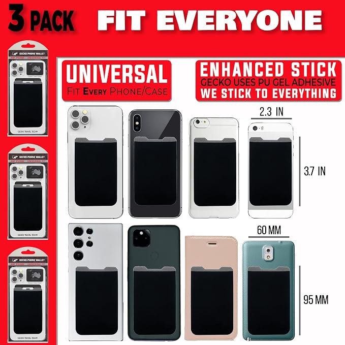 Phone Wallet - Adhesive Card Holder - Cell Phone Pouch - Stick on Lycra Pocket by Gecko - Carry Credit Cards and Cash - Image 5