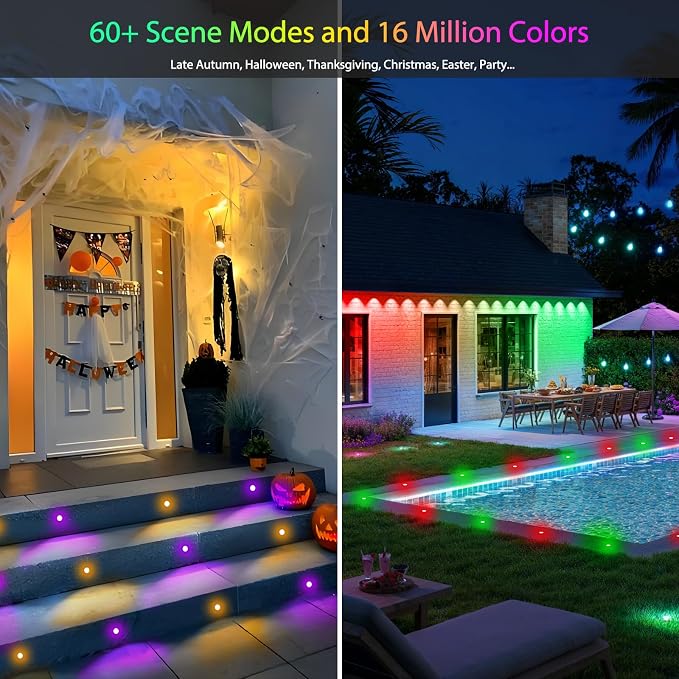 Sumaote LED Deck Lights Kit, 20 Pack 1.77" RGBW+IC Multicolor Dynamic Low Voltage Recessed Landscape Lights, IP67 Waterproof 12V Step Light Outdoor for Garden Yard Path Ground Stairs - Image 8