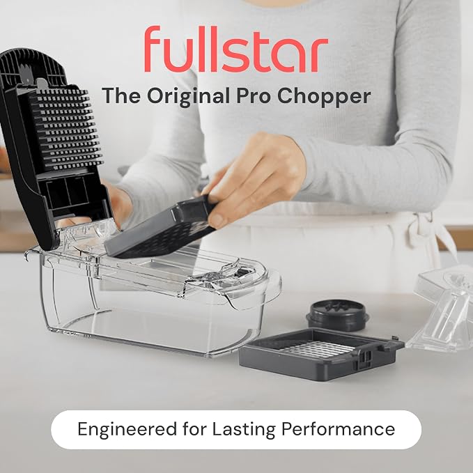 Fullstar Pro Original Vegetable Chopper & Spiralizer, Kitchen Prep Tool | 4 in 1 Veggie Slicer, Onion & Fruit Cutter with Sharp Stainless Steel Blades & Container, All-in-One Food Prep Tool (Clear) - Image 2