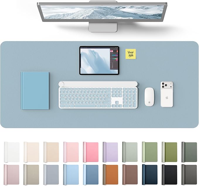 YSAGi Leather Desk Protector, Office Mat, Large Mouse Mat, Non-Slip PU Leather Blotter, Laptop Desk Mat, Waterproof Writing Pad for Office and Home(Ice Blue, 42" x 17.2") by YSAGi