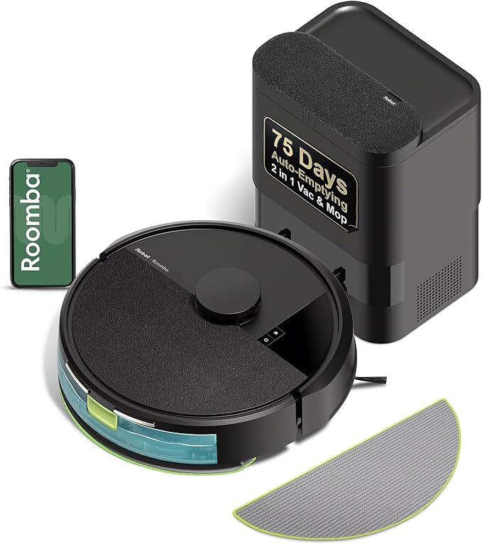 iRobot Roomba 105X Robot Vacuum & Mop Combo, AutoEmpty Dock, Self‑Emptying for Up to 75 Days, 70× Power‑Lifting Suction, Smart LiDAR Mapping, App & Voice Control, Ideal for Homes with Pets & Kids by Unknown
