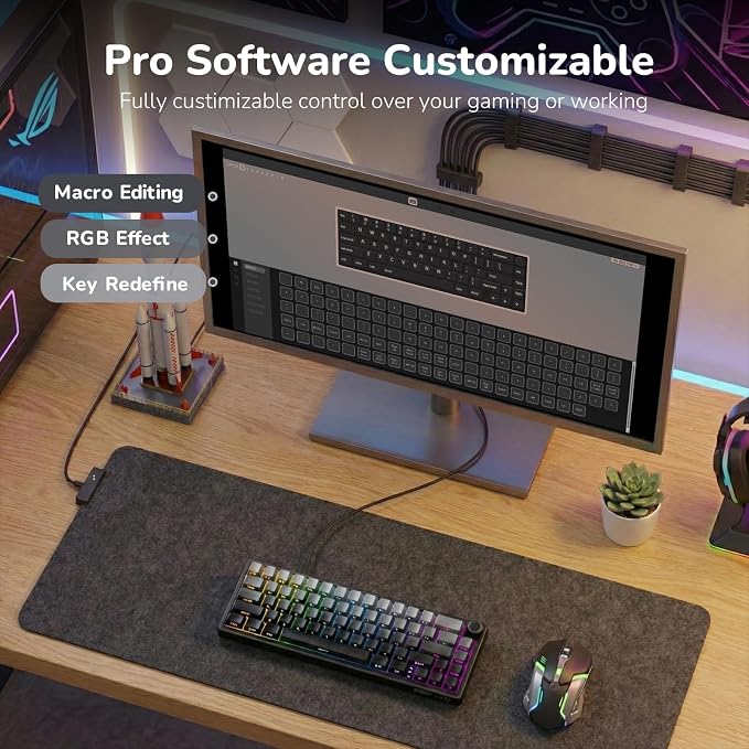 RK ROYAL KLUDGE R65 Wired Gaming Keyboard with Volume Knob, 60% Percent RGB Backlit Mechanical Keyboard, Side Printed PBT Keycaps, QMK/VIA, 66 Keys Hot Swappable Beige Switch, Gradient Black - Image 8