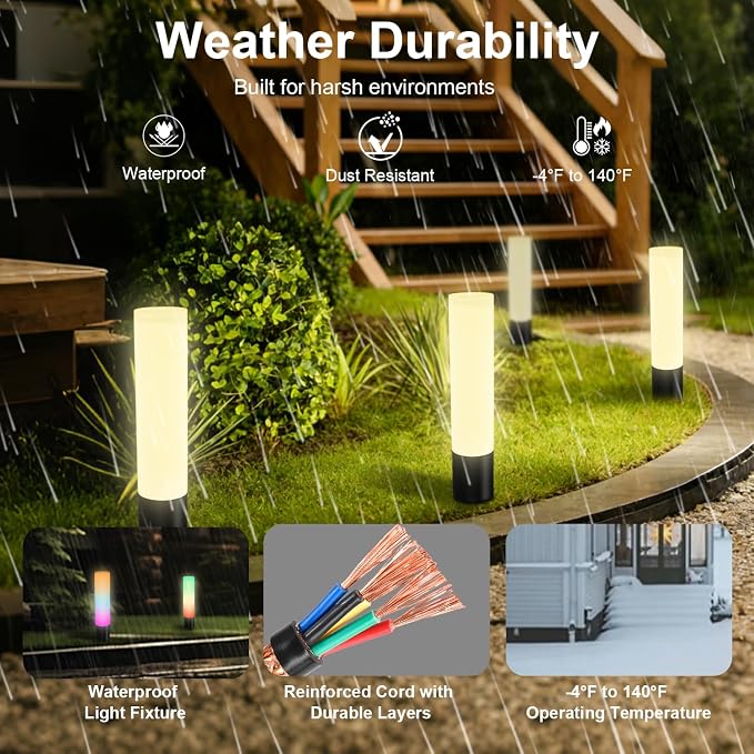 VTimes Outdoor Pathway Lights, Color Changing Walkway Lights, Waterproof Landscape Path Lights, APP/Control Box/Remote Control, Pathway Light Wired for Yard, Garage, Garden, Lawn Decor, 4 Pack - Image 5