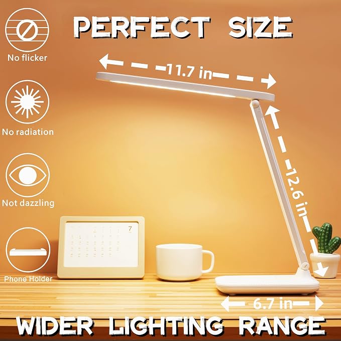 R RUCKERCO Led Desk Lamp Dimmable Desk Light Reading Lamp 3 Lighting Modes, Eye Protection Accessories, Study Desk Lamp Equipped USB Charger Suitable for Home Office is for Gift Giving - Image 7