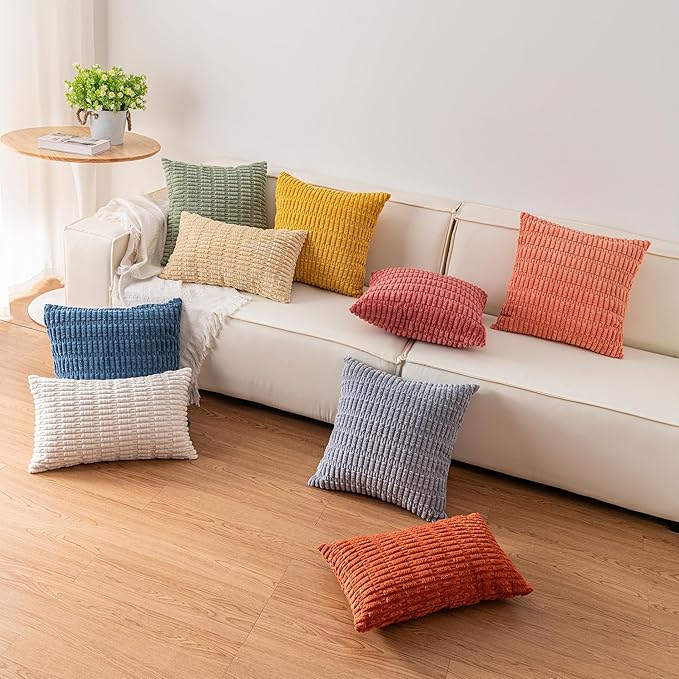 Aegero Pack of 2 Christmas Red Corduroy Decorative Throw Pillow Covers 22x22 Inch Soft Striped Pillow Covers Modern Farmhouse Home Decor for Sofa Living Room Couch Bed（Red） - Image 5