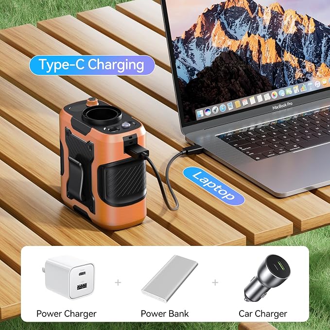 KIMMOO 5 in 1 Portable Waist Fan, 100 Speeds Powerful 13500RPM, Hands-Free Neck Fan with up to 24H Cooling, Rechargeable Personal Wearable Belt Body Shirt Fan for Camping Outdoor Jobsite, Orange - Image 8