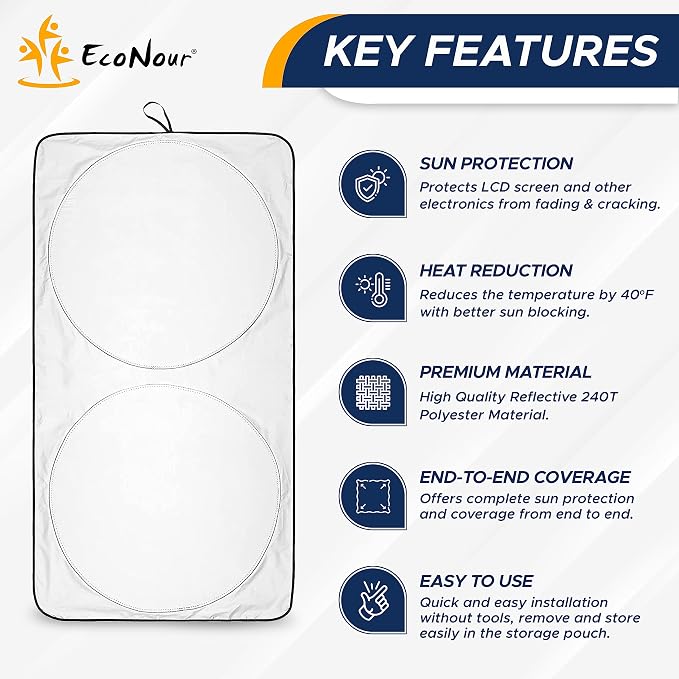 EcoNour Foldable Sunshade for Car Windshield | Dashboard Shield for Your Vehicle | Auto Window Shades for UV Rays and Sun Screen Protection | XXXX-Large (75 inches x 37 inches) - Image 8